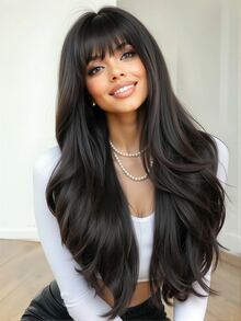 Natural, Comfortable And Realistic 30-Inch Black Long Curly Hair Wigs, Natural And Charming Heat-Resistant Synthetic Fiber Wigs And Bangs Wigs Are Daily Necessities, Christmas And Halloween Gifts - 黑色 - 查看 1