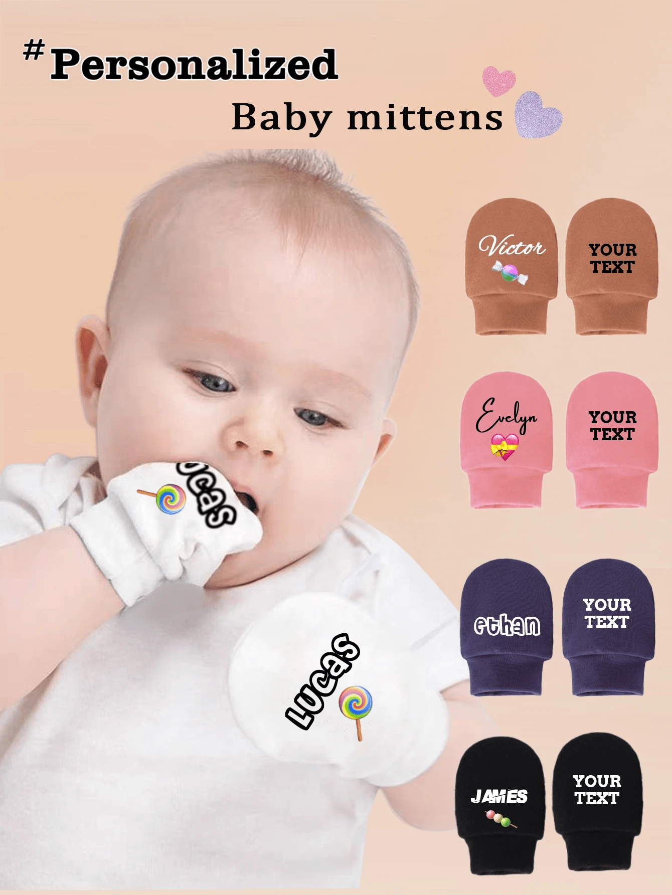 1 Pair Custom Baby Mittens, Soft And Comfortable Personalized Design, Suitable For Newborn Boys And Girls Daily Use