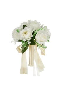 1 pièce Bouquet de mariage pour la mariée aux fleurs de Gypsophile roses, bouquet blanc pour la mariée, bouquet de fleurs artificielles pour le mariage, bouquet de demoiselle d'honneur avec ruban de soie, Saint-Valentin, décoration de bouquet de roses en perle, dentelle et maille