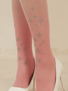 1 Par de Meia-Calça Sexy com Decoração de Estrelas Ombré para Mulheres, Meia-Calça Adequada para Todas as Estações
