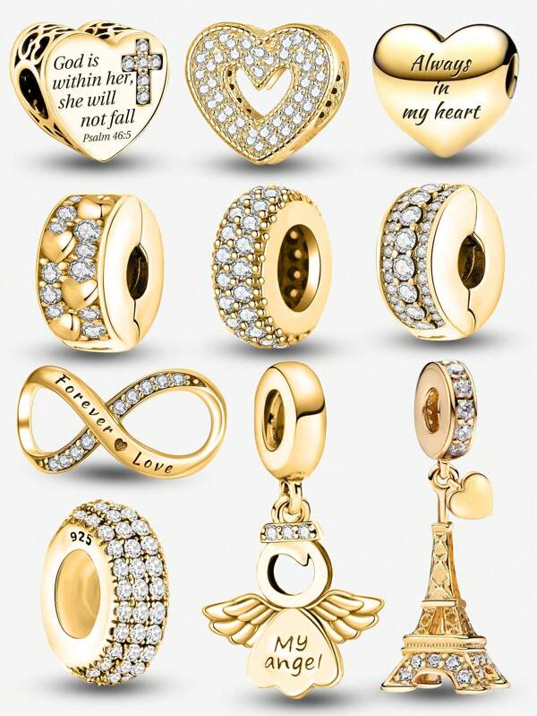 1PC 925 Sterling Silver Angel Of Love Tower Bead Charms Fit For Women Bracelets Bangles DIY Jewelry Making And Daily Outfit Matching Jewelry Decoration For Girls