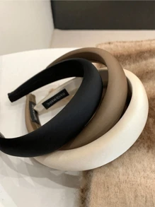 3pcs Set Women's Sponge Padded High Headband, Black/White/Brown Minimalist Style Solid Color Hair Accessories For Daily Commute, Party, Work, Facial Care And Makeup Etc. Halloween