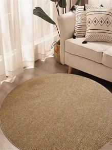 1 Stück japanischer minimalistischer brauner runder Ananas-förmiger Jute- & Leinen-Teppich mit rutschfester Unterseite, geeignet für Wohnzimmer, Schlafzimmer - Eigenschaften: Tierfreundlich, Geräuschdämmung, rutschfest, leicht zu reinigen, maschinenwaschbar
