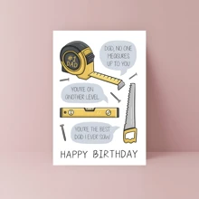 1 pieza Tarjeta de feliz cumpleaños para papá, tarjeta con forma de herramientas DIY sierra, cinta métrica, nivel de burbuja, regalo especial para el Día del Padre