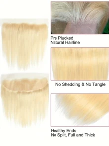 #613 Straight Blonde 13x4 Lace Front Wig, 100% Human Hair, Pre-Plucked Natural Hairline, Transparent Soft Lace, Hand-Tied - 130% Density, 12-20 Inches - S613 - View 4