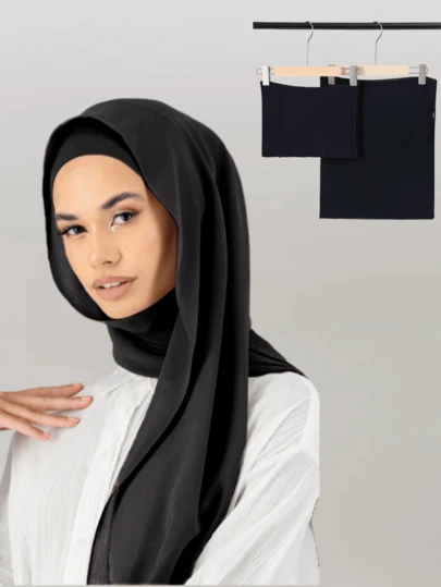 2-Piece Set: High Quality Chiffon Scarf & Jersey Hijab Base Cap, Suitable For Muslim Women, Modest Wear