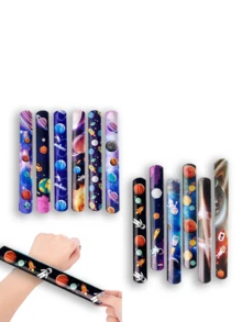 12pcs/Set Colorful Plastic Clapper Bracelets, Cute Unicorn & Planet Patterns, Clapper Wristbands, Creative Clapper Rings, Cartoon Theme Party Decorations - Multicolor - View 7