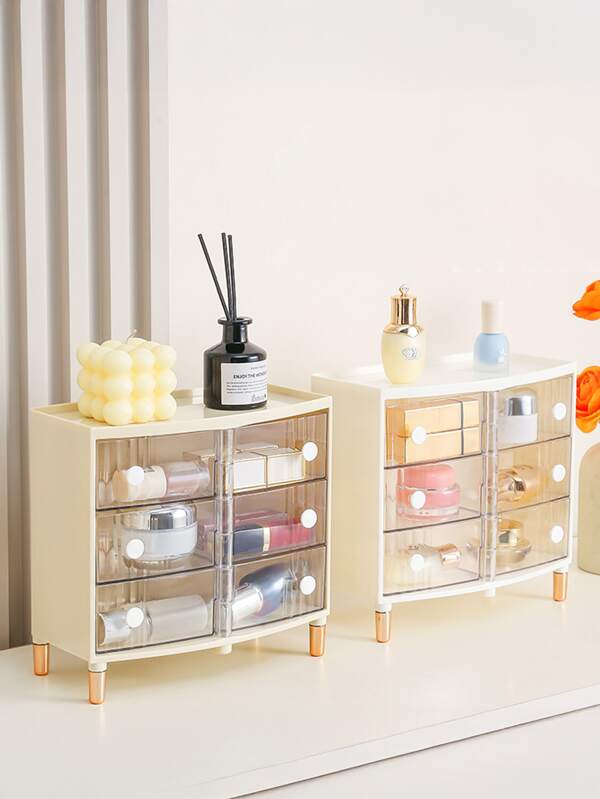 1 pieza Caja de joyería con 6 compartimentos, organizador de maquillaje, caja de almacenamiento para cómoda, organizador de cosméticos a prueba de polvo para escritorio, caja de herramientas de papelería, para escritorio y tocador
