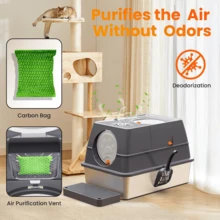 XL Large Covered Stainless Steel Cat Litter Box With Lid - High - Sided, Hooded Enclosure Featuring Front Entry & Top Exit, Built - In Steps, Scoop Included Easy To Clean With Superior Odor Control - màu đen - Xem 4