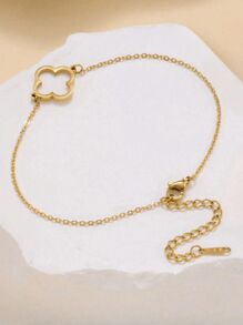 Conjunto de joyería de 3 piezas de pulsera de acero inoxidable chapado en oro de 18 quilates con trébol de cuatro hojas, adecuado para mujer, para uso diario, estilo europeo y americano, personalizado, generoso, con circonita cúbica de lujo, regalo para chicas, damas, familiares, amigos, para boda, cumpleaños, San Valentín, Día de la Madre