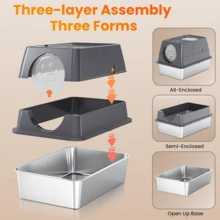 XL Large Covered Stainless Steel Cat Litter Box With Lid - High - Sided, Hooded Enclosure Featuring Front Entry & Top Exit, Built - In Steps, Scoop Included Easy To Clean With Superior Odor Control - màu đen - Xem 3