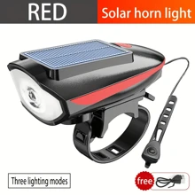 Luz delantera de bicicleta solar con bocina, resistente al agua IPX4, iluminación para montar en bicicleta de montaña por la noche, recargable por USB