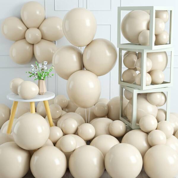 70 pezzi Palloncini bianchi opachi da 10 pollici, palloncini in lattice color crema avorio da 5 pollici, palloncini da festa in elio beige sabbia bianco per decorazioni di matrimonio e anniversario, decorazione a tema festa con palloncini