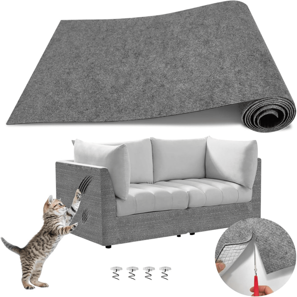 Housse de protection contre les griffures de chat pour canapé, tapis anti-rayures adhésif pour meubles, tapis de mur à grimper pour chat, anti-rayures de canapé intérieur. (Avec dispositif de fixation)