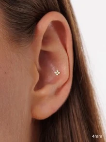 1piece Elegant Tiny Gold Four-Leaf Clover Threaded Labret, Hypoallergenic 925 Sterling Silver Flower Stud Earring, Flat Back Earring,Tragus Stud, Flat Back Stud, Helix Stud,Cartilageor Stud, For Women Daily's Wear(Sold As 1 Piece)