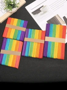 50 piezas de palitos de madera viejos para paletas, moldes de palitos de helado, barras de helado casero de madera, palitos de madera de colores para manualidades de niños, suministros de manualidades para actividades entre padres e hijos