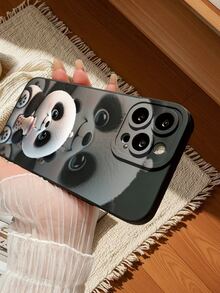 1pc Cute Panda Design Black Eyed Phone Case With Scratch Resistant Camera Lens Cutout, Compatible With Apple/OPPO/Vivo/Redmi/ Series - Black - View 4