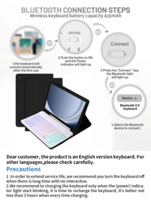 Detachable Colorful Backlit Bluetooth Keyboard Case, Ultra-Thin Lightweight Stand Protective Cover With Pen Slot (Excluding Apple Pencil), Compatible With Samsung Galaxy Tab / / Pad SE (Lavender Purple) - Lavender Purple - View 6
