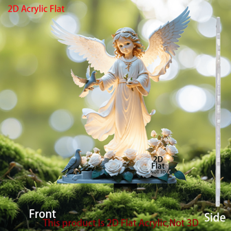 1pc 2D Acrylic Multi-Functional Decoration, Angel & Flower Plaque, Memorial Gifts Commemoration, Suitable For Cemetery Art Decoration, Outdoor Garden Yard Home Decor, Indoor Potted Plants Decor, Lawn Grass Ground Stake, No Electricity Needed