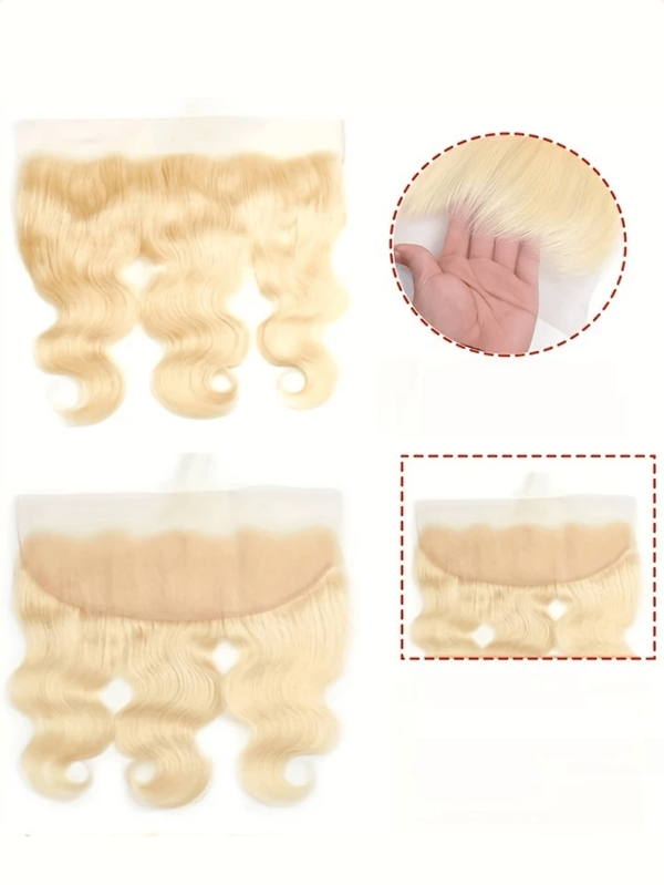 #613 Blonde Women's Body Wave 13x4 Lace Front Closed Human Hair, 12-20 Inches, Pre Cut Natural Hair Thread, Transparent Soft Lace, 130% Density