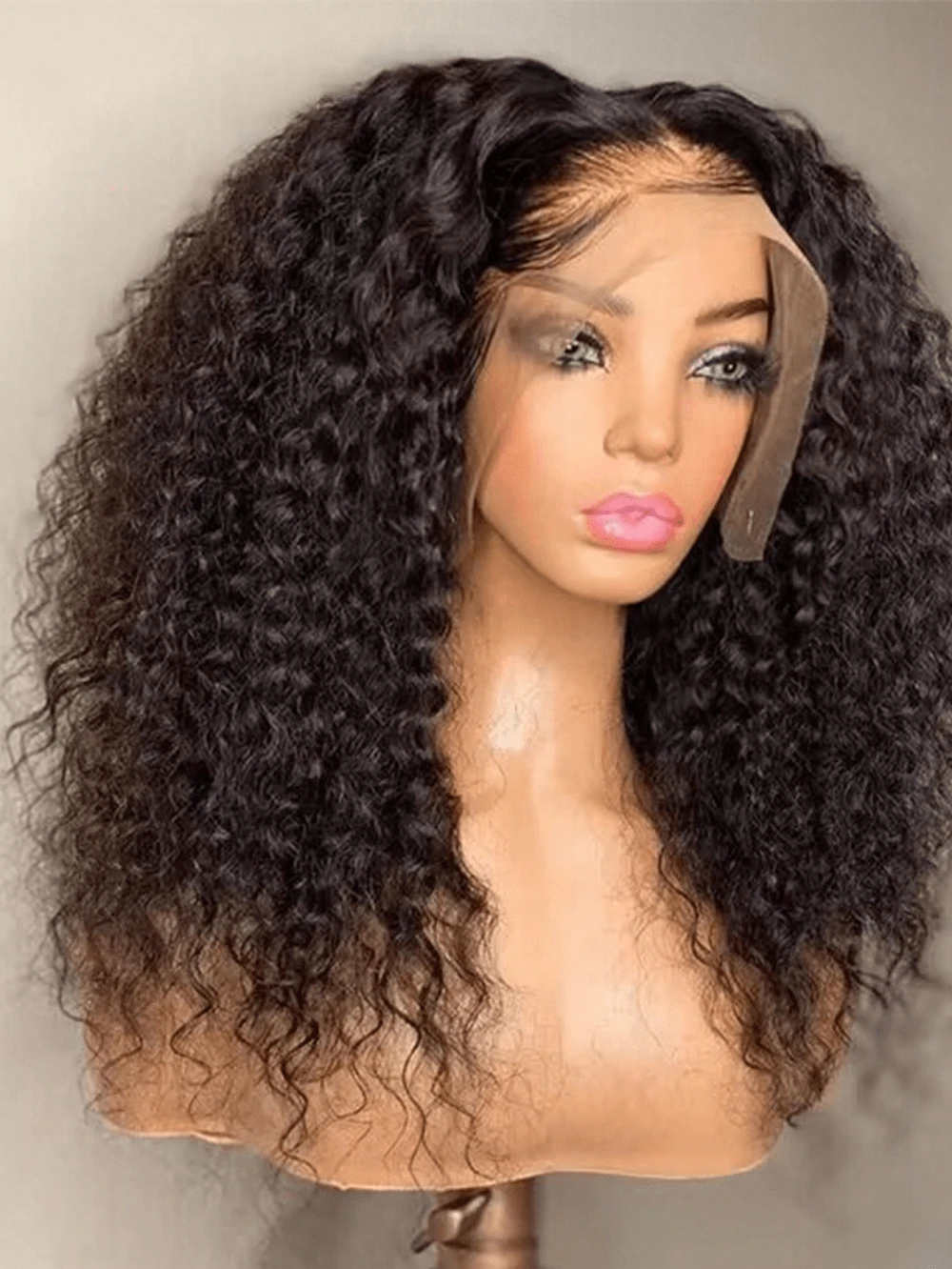 1PS 26inch 180density Long Black Kinky Curly Deep 13*4*1 Lace Front Wigs For Women With Babyhair Preplucked Daily Synthetic Hair Wig - Black - View 1