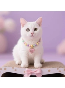 2pcs Cat Beaded Necklace Cute Highly Attractive Rhinestone-Studded Dog&Cat Collar Decorative Item For Photo-Shooting Necklace Resistant To Cat Bites&Licks(Katzen Halsband,Halsband Katze)