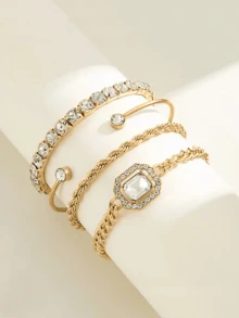 2pcs Delicate Minimalist Bracelet & Bangle Set For Women - Golden Yellow a - View 2