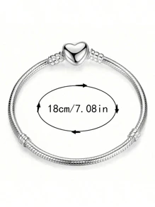 1pc Simple & Elegant Alloy Snake Chain Bracelet, Classic Soft Basic Snake Bone Chain Bracelet With Heart Clasp, Unisex Gift For Valentine's Day, New Year, Birthday