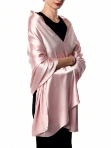 Sculpted Tulle Evening Wrap Shawl – Light-Play Ruching For Outdoor Weddings/Receptions For Dress,Beach,Holiday,Accessories,Travel Essential - Pink - View 5