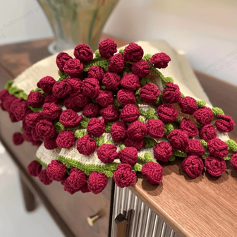 Manta floral terminada - Suave y ligera, adecuada todo el año, patrón de rosas y verde floral, ropa de cama y decoración del hogar moderna, adecuada para vacaciones, cumpleaños, decoración acogedora del hogar, ramo de ganchillo, artesanía exquisita, decoración estacional, regalo festivo