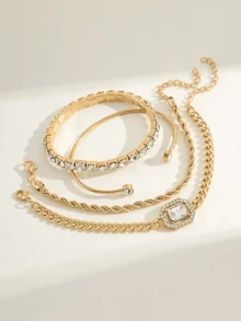 2pcs Delicate Minimalist Bracelet & Bangle Set For Women - Golden Yellow a - View 6