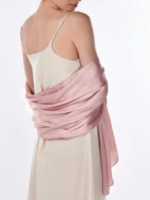 Sculpted Tulle Evening Wrap Shawl – Light-Play Ruching For Outdoor Weddings/Receptions For Dress,Beach,Holiday,Accessories,Travel Essential - Pink - View 4