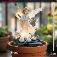 1pc 2D Acrylic Multi-Functional Decoration, Angel & Flower Plaque, Memorial Gifts Commemoration, Suitable For Cemetery Art Decoration, Outdoor Garden Yard Home Decor, Indoor Potted Plants Decor, Lawn Grass Ground Stake, No Electricity Needed - Multicolor - View 2