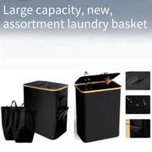 Cesto de ropa estrecho con tapa, de 65L, cesta de ropa con asas de bambú, cesto alto y delgado plegable para dormitorio, baño, dormitorio universitario, lavandería