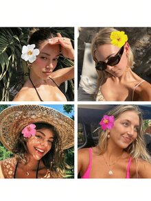 1 pieza Pinza para el cabello con flor hawaiana de color aleatorio, pinza para el cabello con flor artificial, adecuada para vacaciones, fiestas en la playa, accesorios para el cabello con flores tropicales de verano, fiestas de boda, regalo de festival para niñas, regalo del Día de la Madre, pinza para el cabello con flor de hibisco, accesorios para la cabeza, accesorios para el cabello para mujeres, pinzas de garra, pasador para el cabello - Multicolor - Ver 9