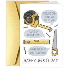 1 pieza Tarjeta de feliz cumpleaños para papá, tarjeta con forma de herramientas DIY sierra, cinta métrica, nivel de burbuja, regalo especial para el Día del Padre