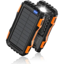 Power-Bank-Solar-Charger - 10000mAh Portable Charger,Solar Power Bank,External Battery Pack 5V3.1A Qc 3.0 Fast Charger Built-In Super Bright Flashlight (Orange) - trái cam - Xem 1
