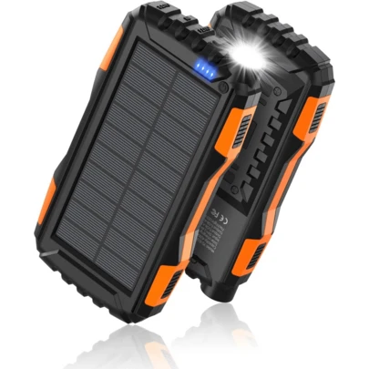 Power-Bank-Solar-Charger - 10000mAh Portable Charger,Solar Power Bank,External Battery Pack 5V3.1A Qc 3.0 Fast Charger Built-In Super Bright Flashlight (Orange)