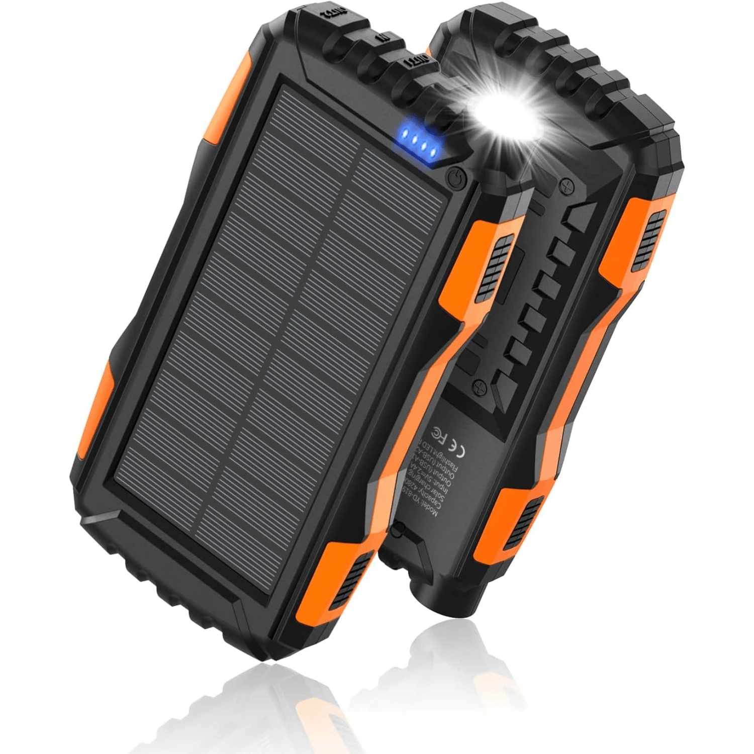 Power-Bank-Solar-Charger - 10000mAh Portable Charger,Solar Power Bank,External Battery Pack 5V3.1A Qc 3.0 Fast Charger Built-In Super Bright Flashlight (Orange) - trái cam - Xem 1