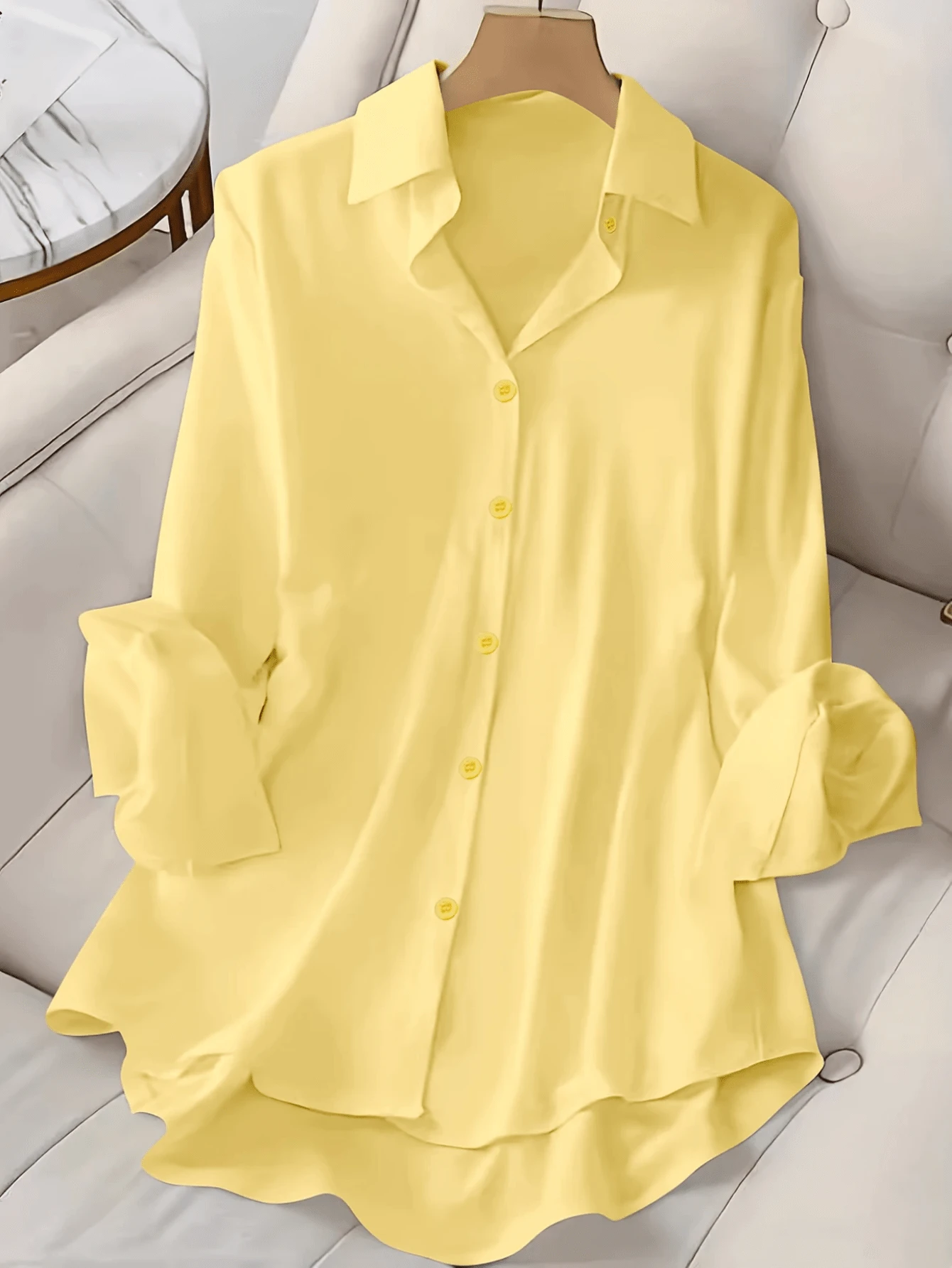 Plus Size Women's Solid Color Drop Shoulder Long Sleeve Button-Up Casual Shirt, Summer