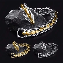 1pc 20cm Men's Viking Dragon Head Punk Style Bracelet, Fashion Vintage Accessory Suitable For Daily, Party, Gift
