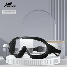 1pc Unisex Adult Waterproof Anti-Fog Swimming Goggles With Ear Plugs, Professional Large Frame Swim Glasses