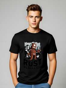 Rust Rebellion Robot T-Shirt - Urban Graphic Tee For Casual Style - Black - View 1
