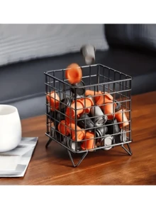 1pc Large Capacity Iron Art Desktop Storage Organizer, Nordic Style Coffee Capsule Holder - Wrought Iron Coffee Capsule Basket, Display Rack, Desktop Organizer, Simple Black Storage Box For Storing Coffee Capsules Back To School - Black - View 11