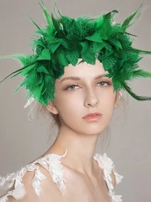 1件装人造花羽毛头饰，适用于万圣节派对、婚礼、表演等场合，复古风格 - 彩色 - 查看 4