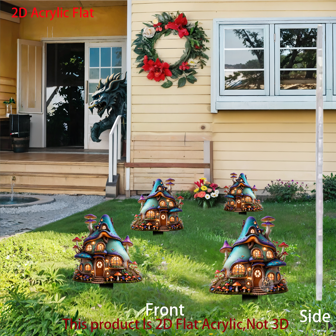 1pc 2D Acrylic Multi-Purpose Decorative Scene, Outdoor Garden Home Decor, Classic Cartoon Fairy Tale Mushroom House, Suitable For Indoor Potted Plants, Ground Stake For Lawn Without Electricity