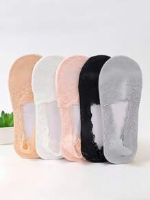 1 à 5 paires de chaussettes basses décontractées pour femmes, chaussettes invisibles en dentelle fleurie avec silicone antidérapant, chaussettes bateau invisibles respirantes et en dentelle pour un usage quotidien