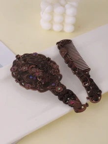 1 Set Zinc Alloy Retro Brush And Mirror Set, Minimalist & Practical Multifunctional - Multicolor - View 10