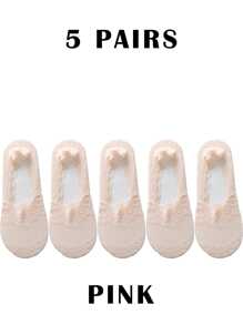 1 à 5 paires de chaussettes basses décontractées pour femmes, chaussettes invisibles en dentelle fleurie avec silicone antidérapant, chaussettes bateau invisibles respirantes et en dentelle pour un usage quotidien