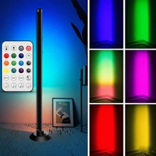 مصباح أرضي RGB+IC، مصباح زاوية بتقنية LED يعمل بتطبيق، مصباح أرضي ذكي حديث مع مزامنة الموسيقى و-16 مليون لون قابل للتخصيص ، مصباح قائم متغير الألوان للغرفة والصالة وخلفية التلفزيون والديكور الحفلات
